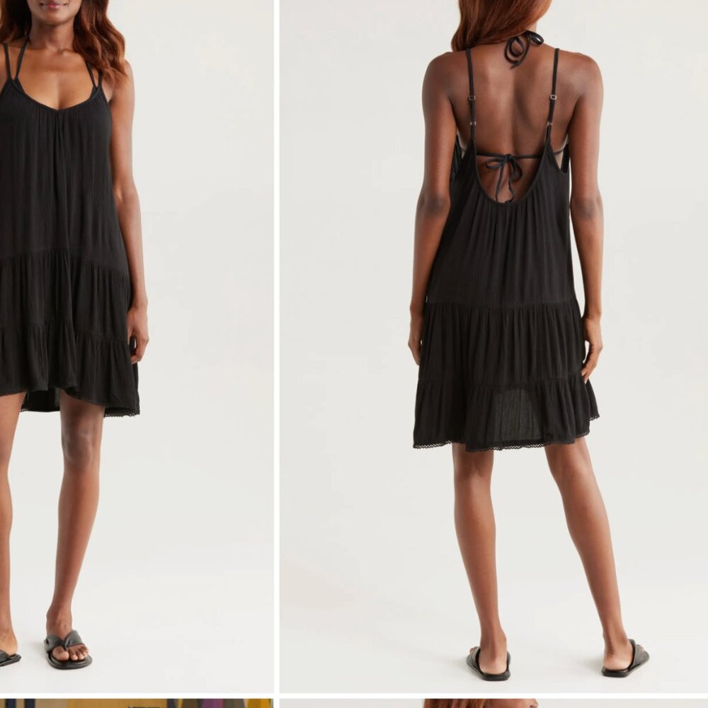 Nordstrom Tiered Crinkle Cover-Up - dress beach swim - OLIVE COVERT - Picture 5 of 8